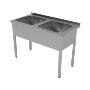 Ванна моечная Gastrolux серии R, 2-гнездовая (500х400х250), широкий фартук с 3-х сторон, разборный каркас, отверстие под смеситель между гнездами, 1200х600х850