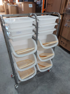 Тележка двойная для баков на 5 л и 15 л SCARITECH ECH012_в комплекте с баками и крышками (на 5 л – 6 шт, на 15 л – 6 шт), Б/У