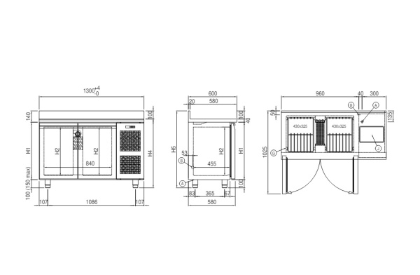 Стол холодильный Coldline Master 600, TA13/1MQ-710, 2 уровня 325x430 мм, столешница с бортом