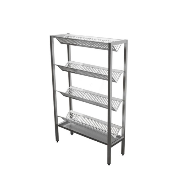 Стеллаж сварной для сушки посуды, каркас нерж. профиль 30х30, 4 кассеты для сушки тарелок (на 35 тар.), нерж. сталь, 960х300х1600