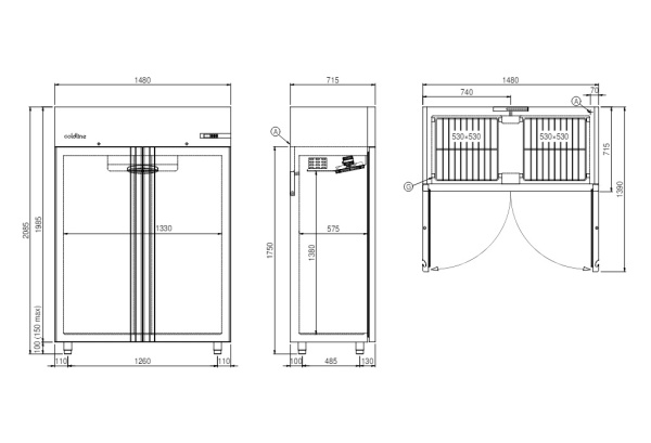 Шкаф холодильный Coldline Smart 1200, A120/2NE, 6 уровней 530x530, со встроенным агрегатом