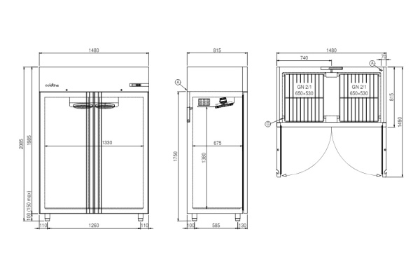 Шкаф морозильный Coldline Smart 1400, A140/2ВЕ, 6 уровней GN2/1, со встроенным агрегатом