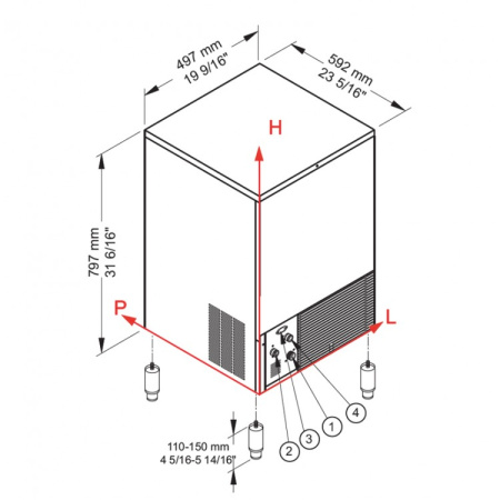 Льдогенератор (кубиковый лед, D-13 г) BREMA CB 425A DP NEW, воздушное охлаждение, дренажный насос