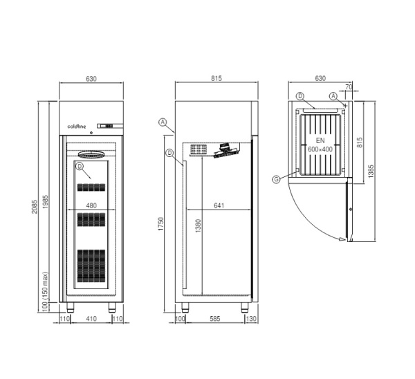Шкаф холодильный Coldline Wind 550, A55/1M, 20 уровней 600x400, со встроенным агрегатом
