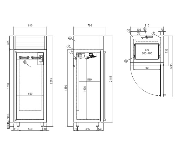 Шкаф расстоечный с охлаждением Coldline Vision AF30/1M, 20 уровней 600x400, встроенный агрегат с воздушным охлаждением