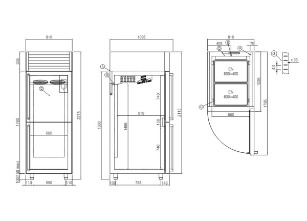 Шкаф холодильный многотемпературный Coldline Vision AC60/2T, 20 уровней 600x800, встроенный агрегат с воздушным охлаждением