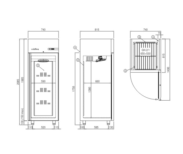 Шкаф морозильный Coldline Master 700, A70/1B, 3 уровня GN2/1, со встроенным агрегатом