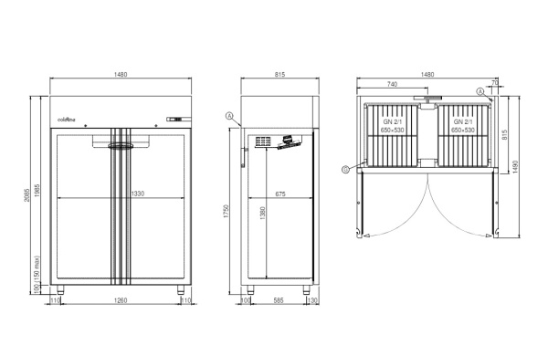 Шкаф холодильный Coldline Smart 1400, A140/2NE, 6 уровней GN2/1, со встроенным агрегатом