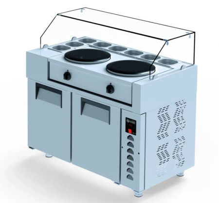 Стол холодильный для приготовления блюд YUKON KRN 330, объем 330 л, 2 сплошные двери, 8хGN1/6-150, стеклянная крышка