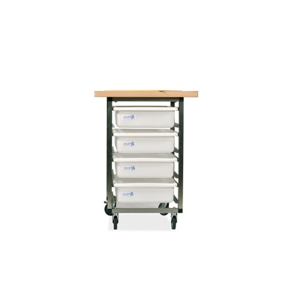 Тележка стеллаж 4 уровня, с деревянной столешницей Daub