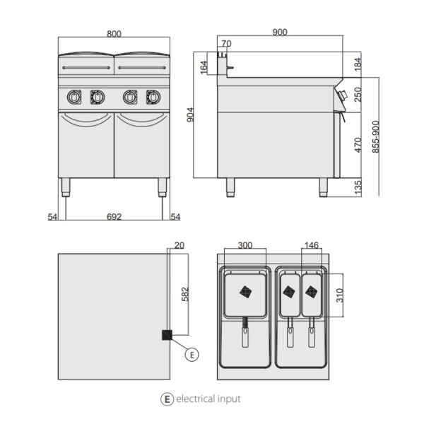 Фритюрница Giorik Unika 900 FE9217, электрическая, напольная, 17+17 л