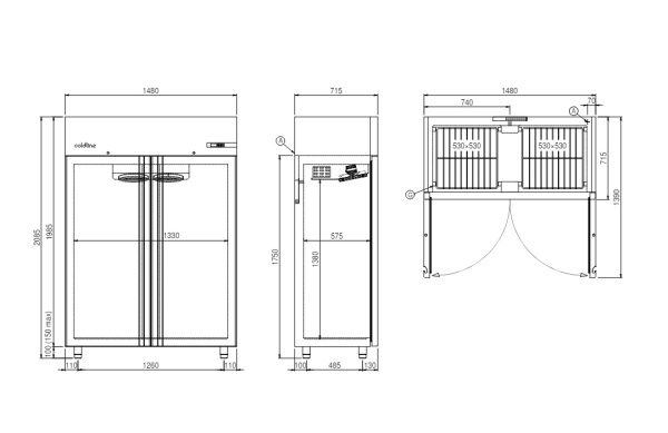 Шкаф морозильный Coldline Smart 1200, A120/2BE, 6 уровней 530x530, со встроенным агрегатом