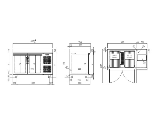 Стол холодильный Coldline Master TS13/1M-660, 2 уровня GN1/1, без столешницы