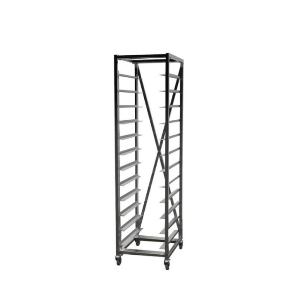 Тележка-шпилька 1 секционная, разборный каркас - нерж. профиль 25х25, 12 уровней GN1/1, колеса поворотные d=75 мм, 2 колеса с тормозом, 540х390х1800