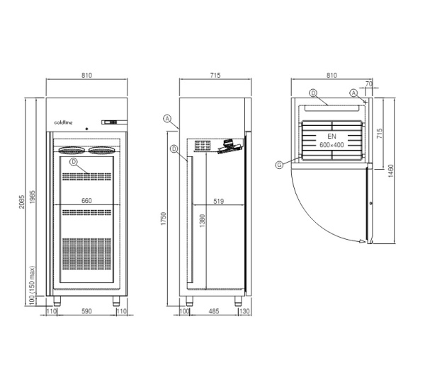 Шкаф холодильный Coldline Wind 650, A80/1M, 20 уровней 600x400, со встроенным агрегатом